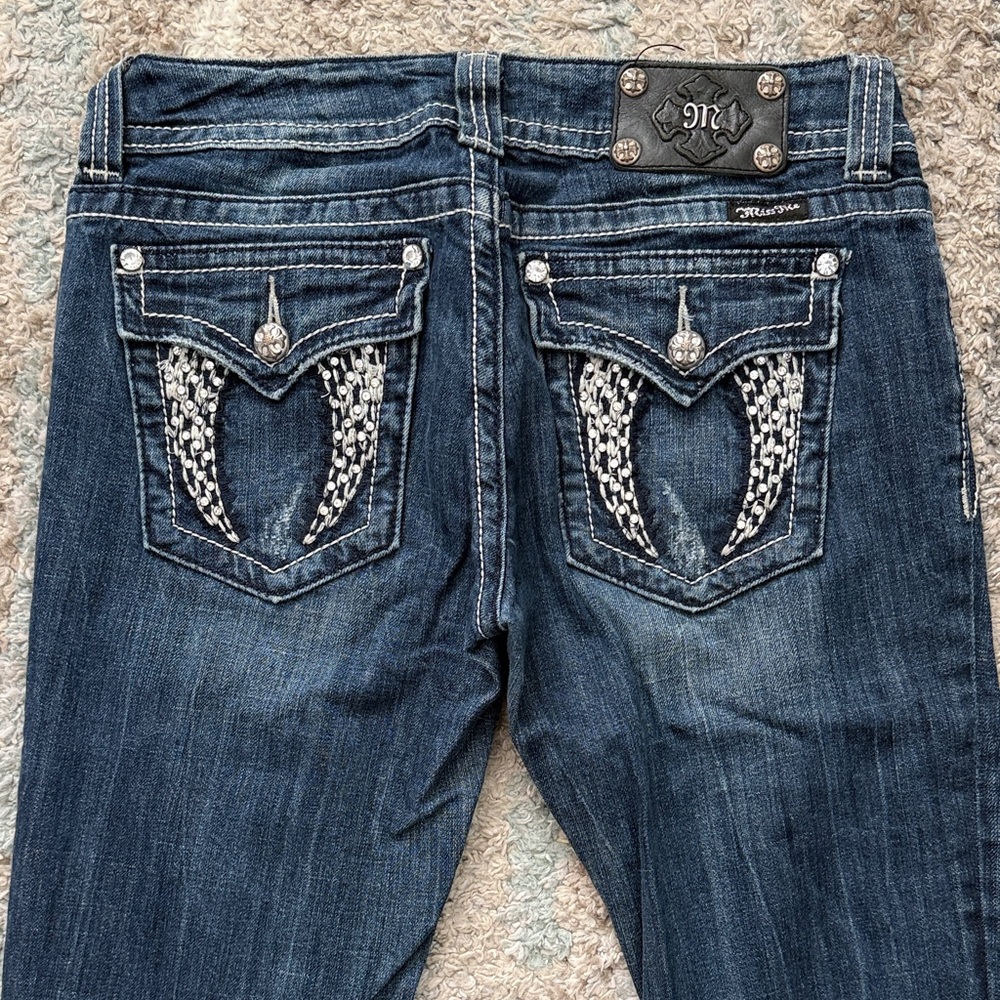 Miss Me Dark Blue 30x33 Boot Cut Jeans with Silver Embellishments